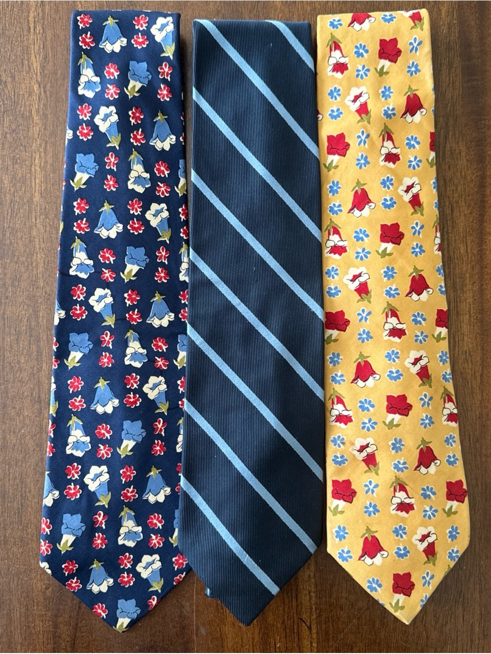 Brooks Brothers Makers lot of 3 ties Navy Stripe Blue and Yellow Floral Silk